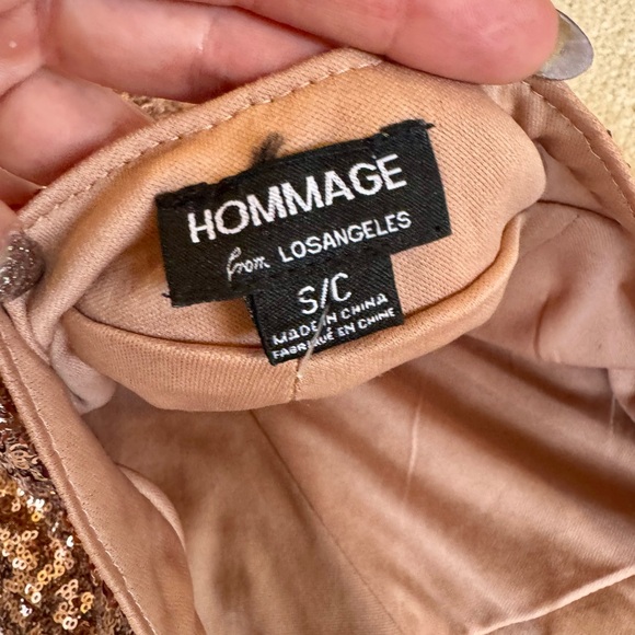 HOMAGE Black Velvet and Rose Gold Sequin Jumpsuit, Size S - Picture 6 of 8